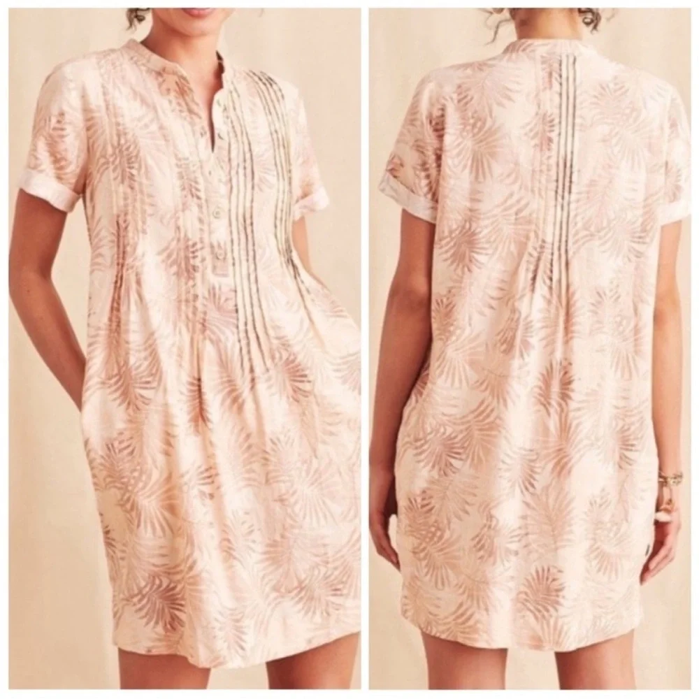 Faherty Gemina Linen Blend Shift Dress in Peach Palms Size Small - Picture 2 of 12